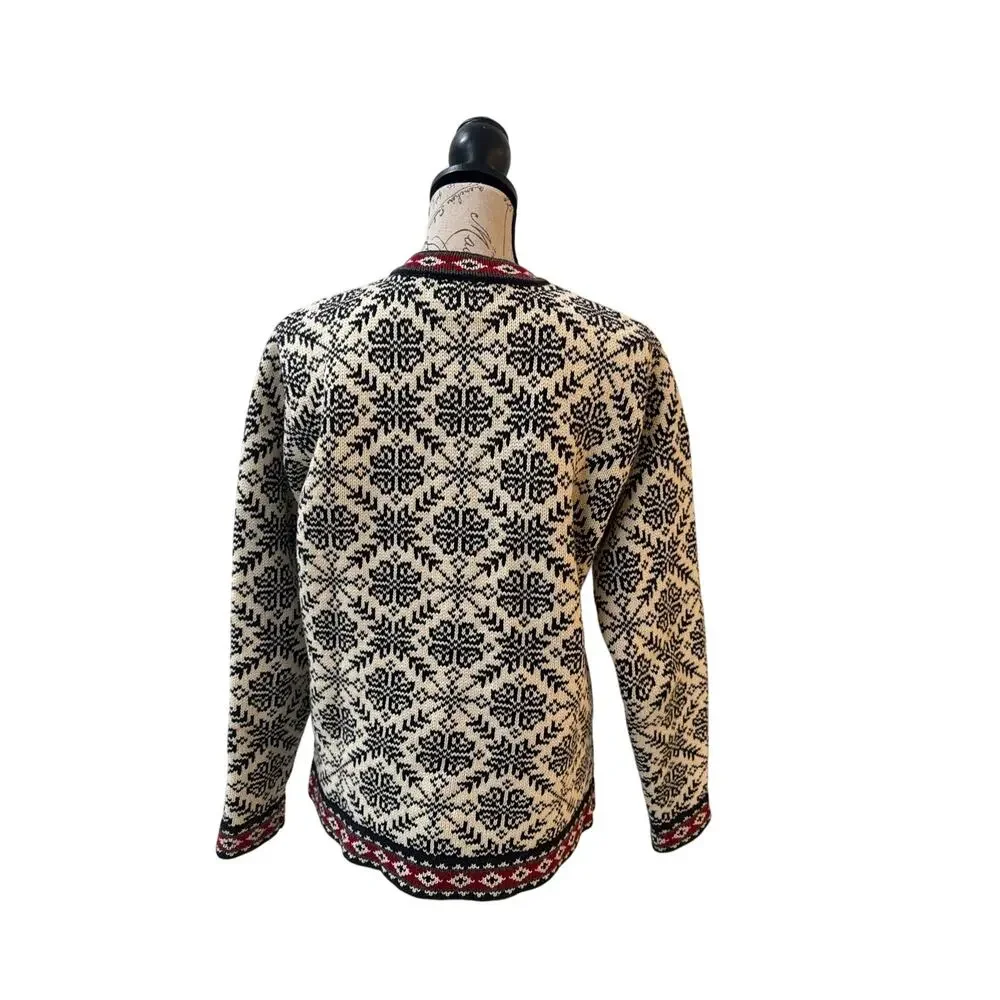 Vintage L.L.Bean 100% cotton Nordic Fair Isle cardigan sweater size M - Picture 2 of 12